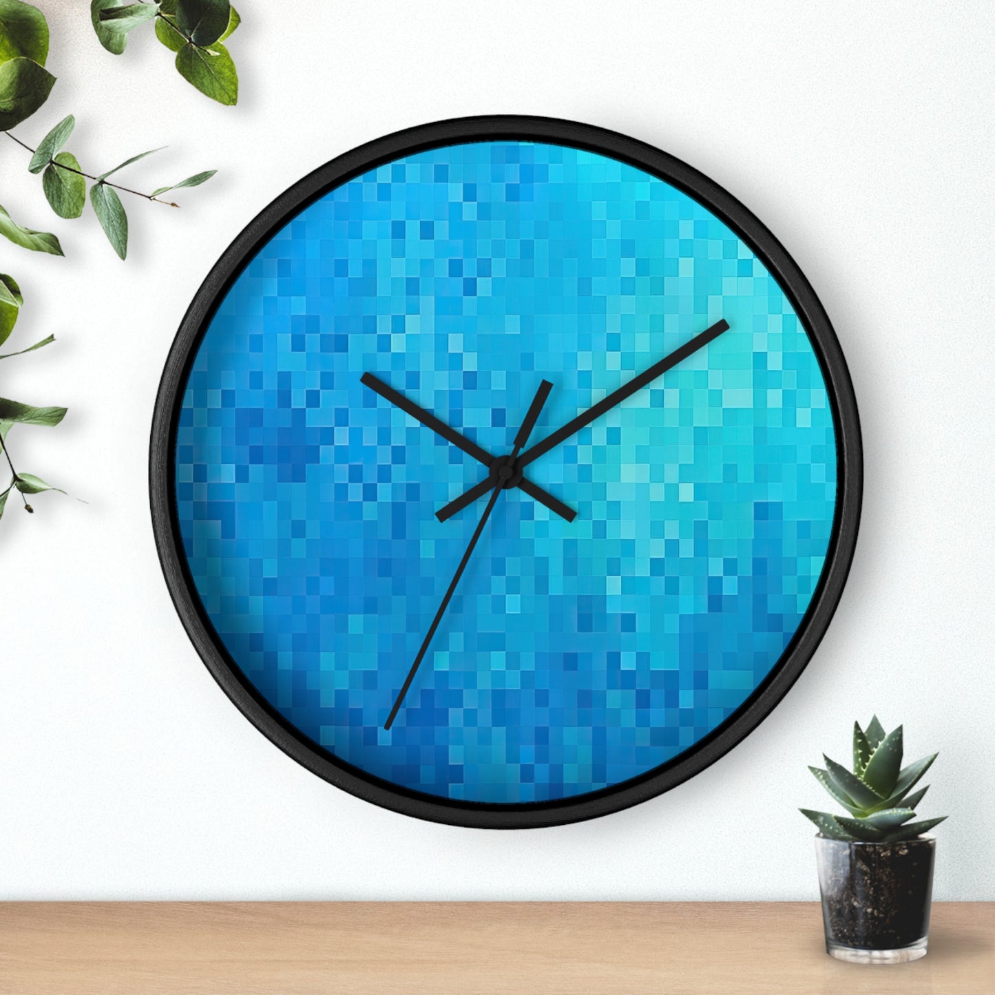 Abstract Blue Pixels Wall Clock