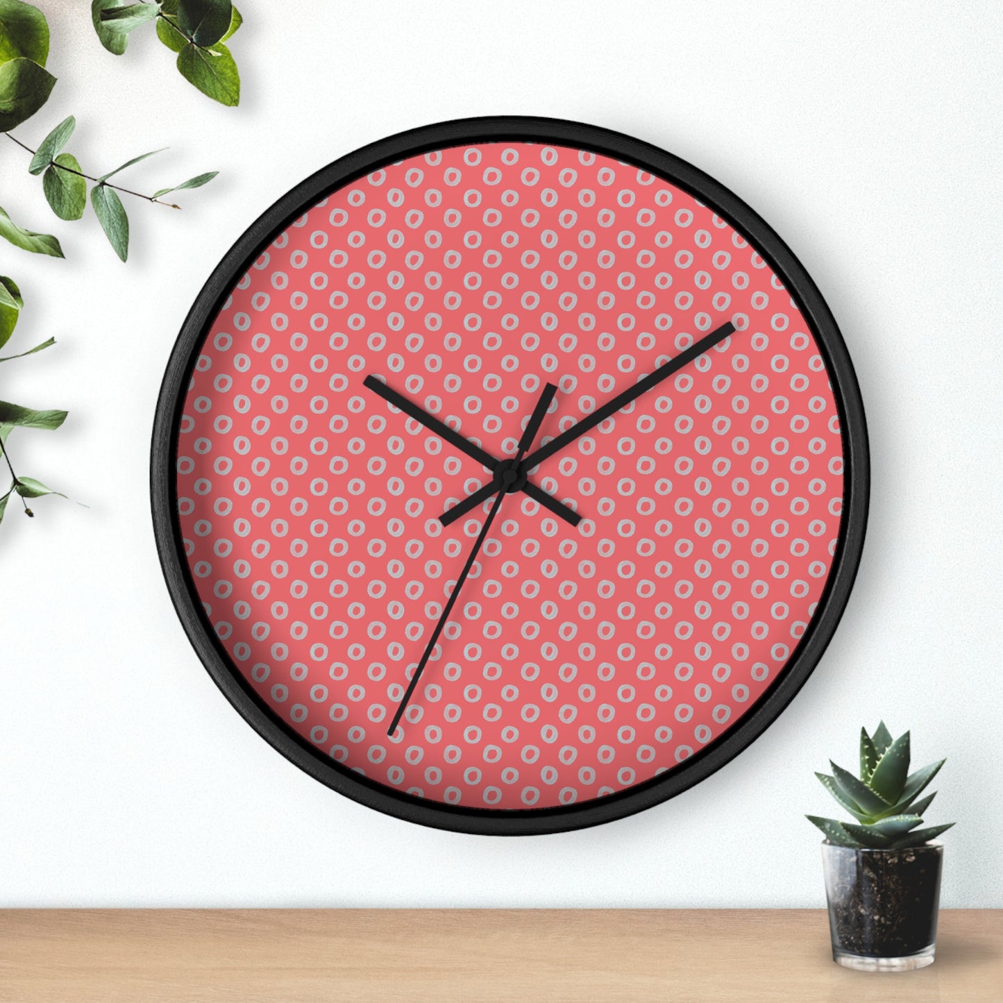 Pink Retro Polka Dot Wall Clock