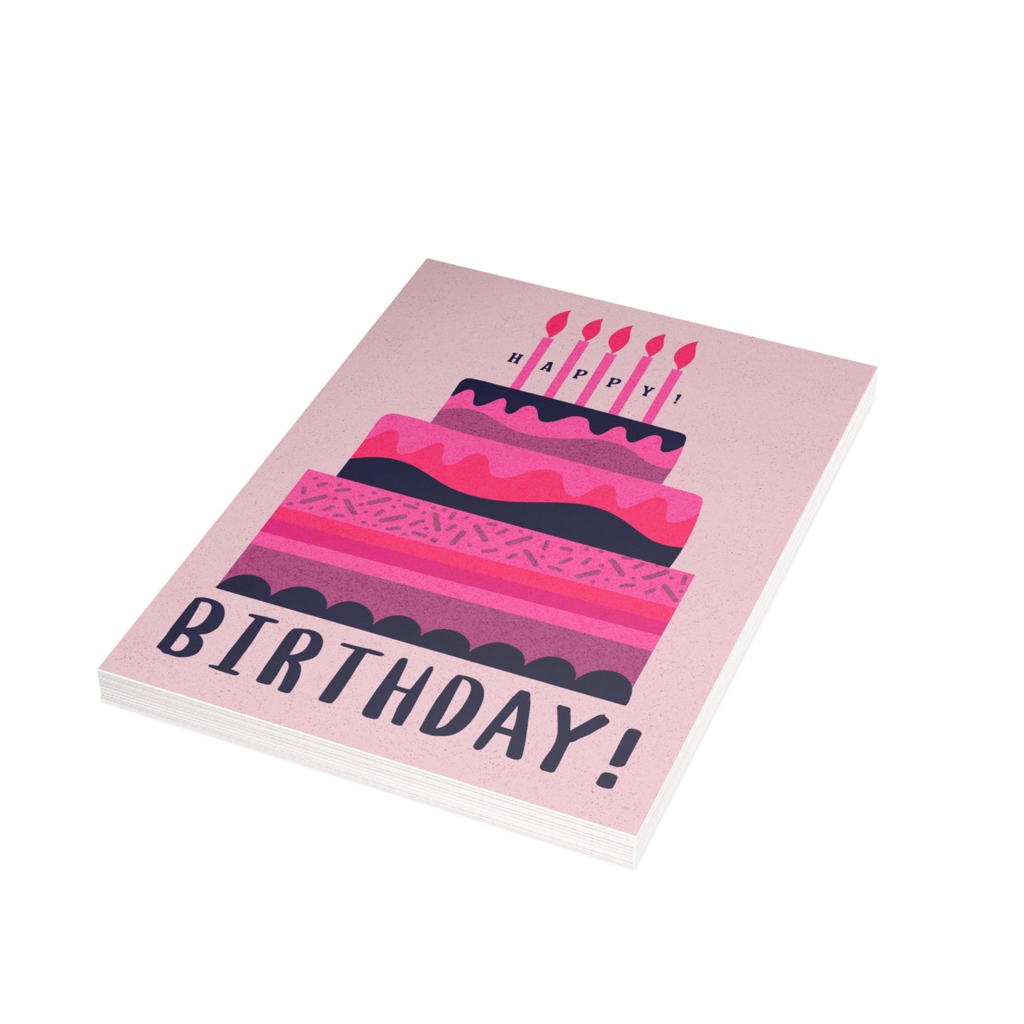 Pink & Purple Happy Birthday Cake w Slight Color Dust — Blank Cards (Set of 10)