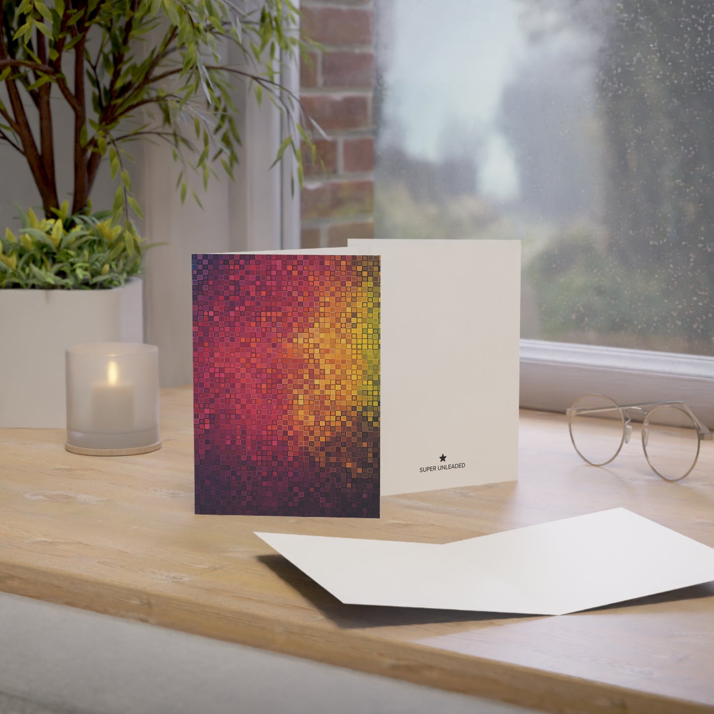 Abstract Red Tile — Blank Card (Set of 10)