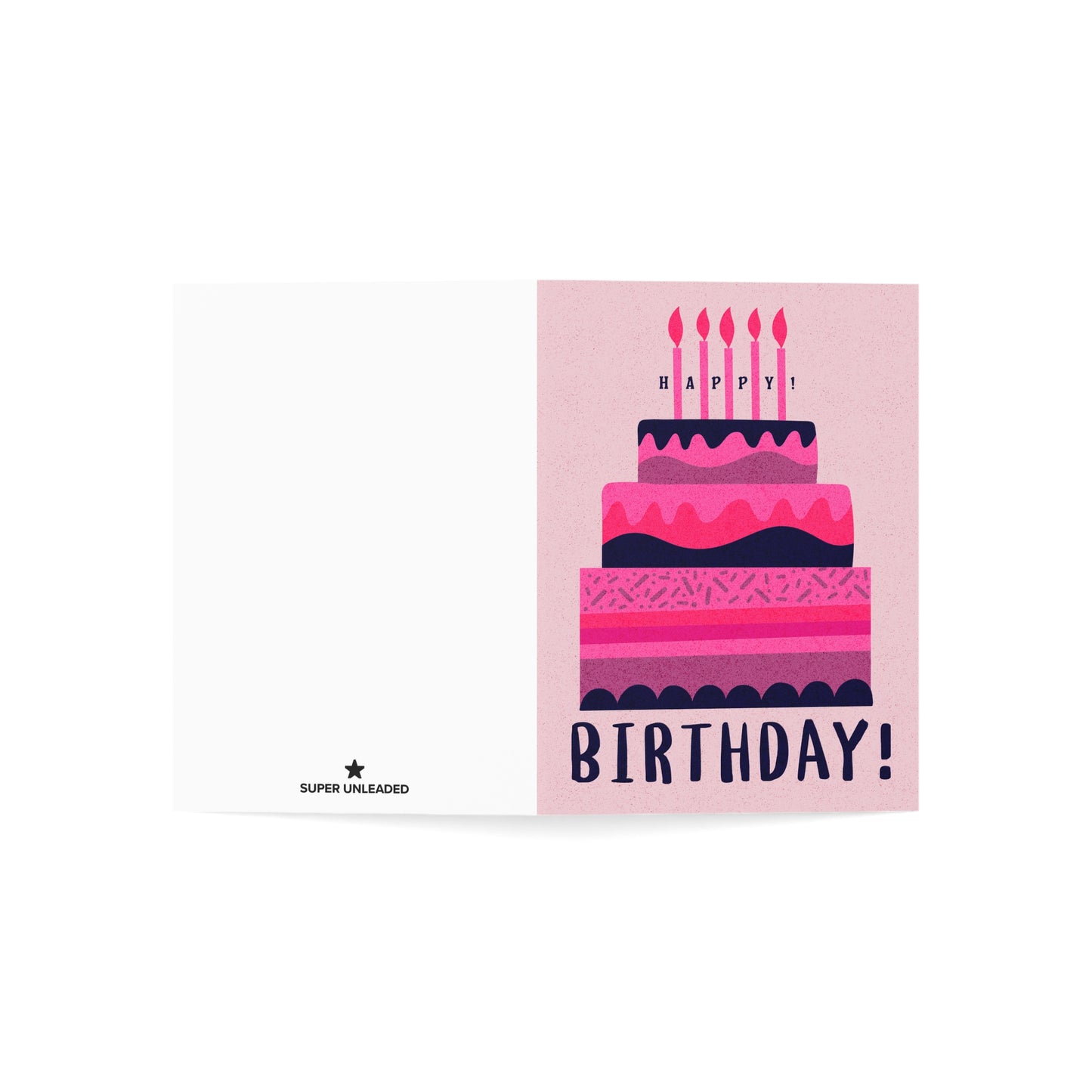 Pink & Purple Happy Birthday Cake w Slight Color Dust — Blank Cards (Set of 10)