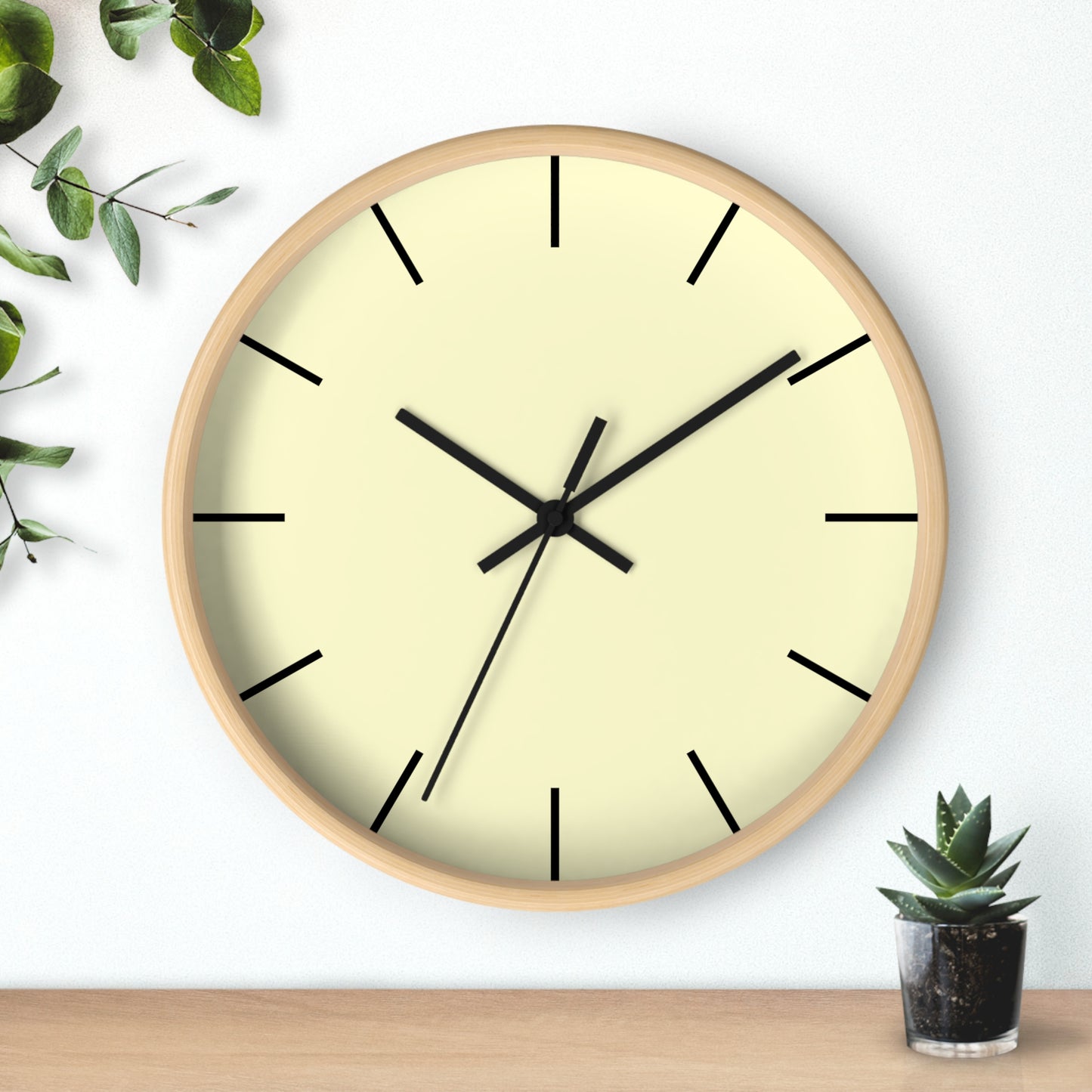 Pale Yellowish-White w Black Lines Wall Clock