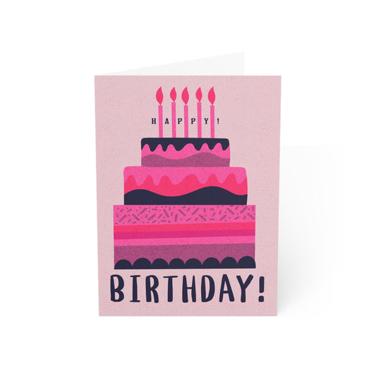 Pink & Purple Happy Birthday Cake w Slight Color Dust — Blank Cards (Set of 10)