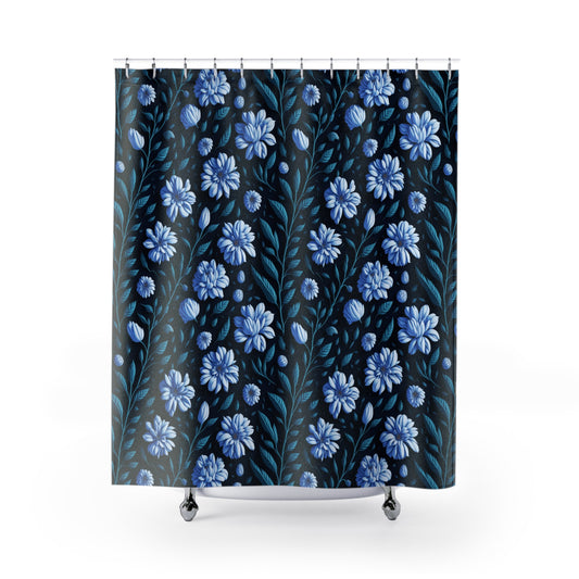 Blue Flowers & Vines Shower Curtain
