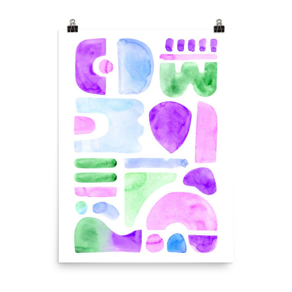 Abstract Purple Watercolor Shapes