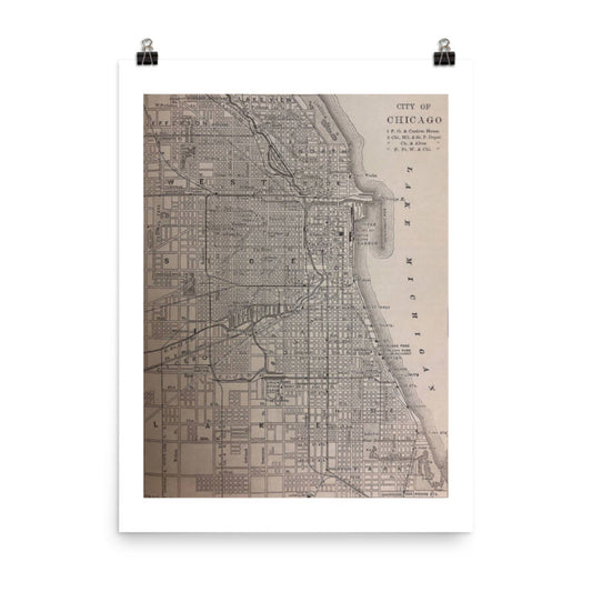 Antique Illustration Map of City of Chicago Illinois