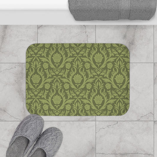 Green Flower Pattern Bath Mat