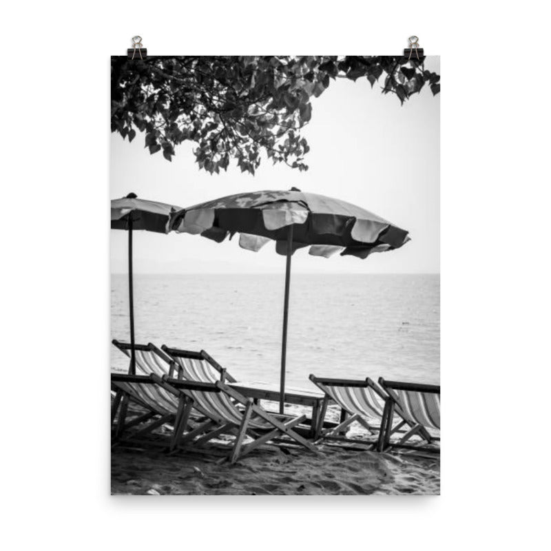 Beach in Thailand with Chaise Lounges and Parasols