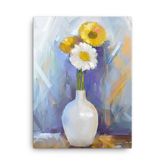 Gerbera Flowers in White Vase Canvas Print