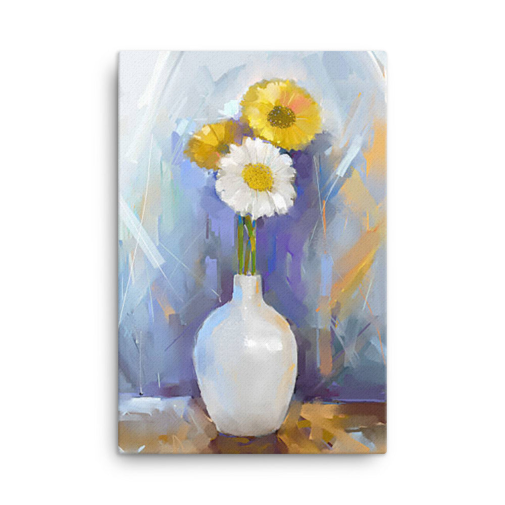 Gerbera Flowers in White Vase Canvas Print
