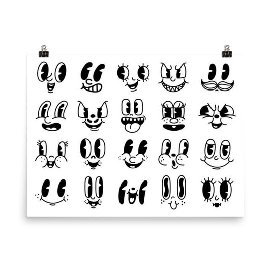 1950s Style Cartoon Faces Poster