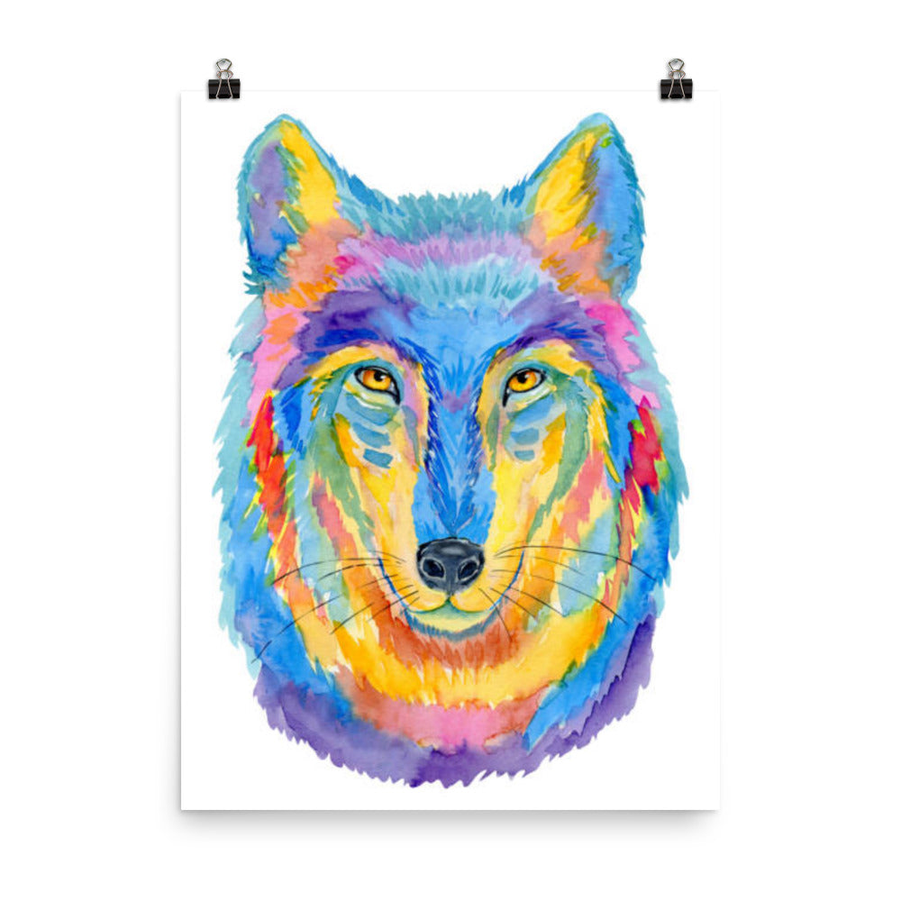 Colorful Striped Wolf Poster