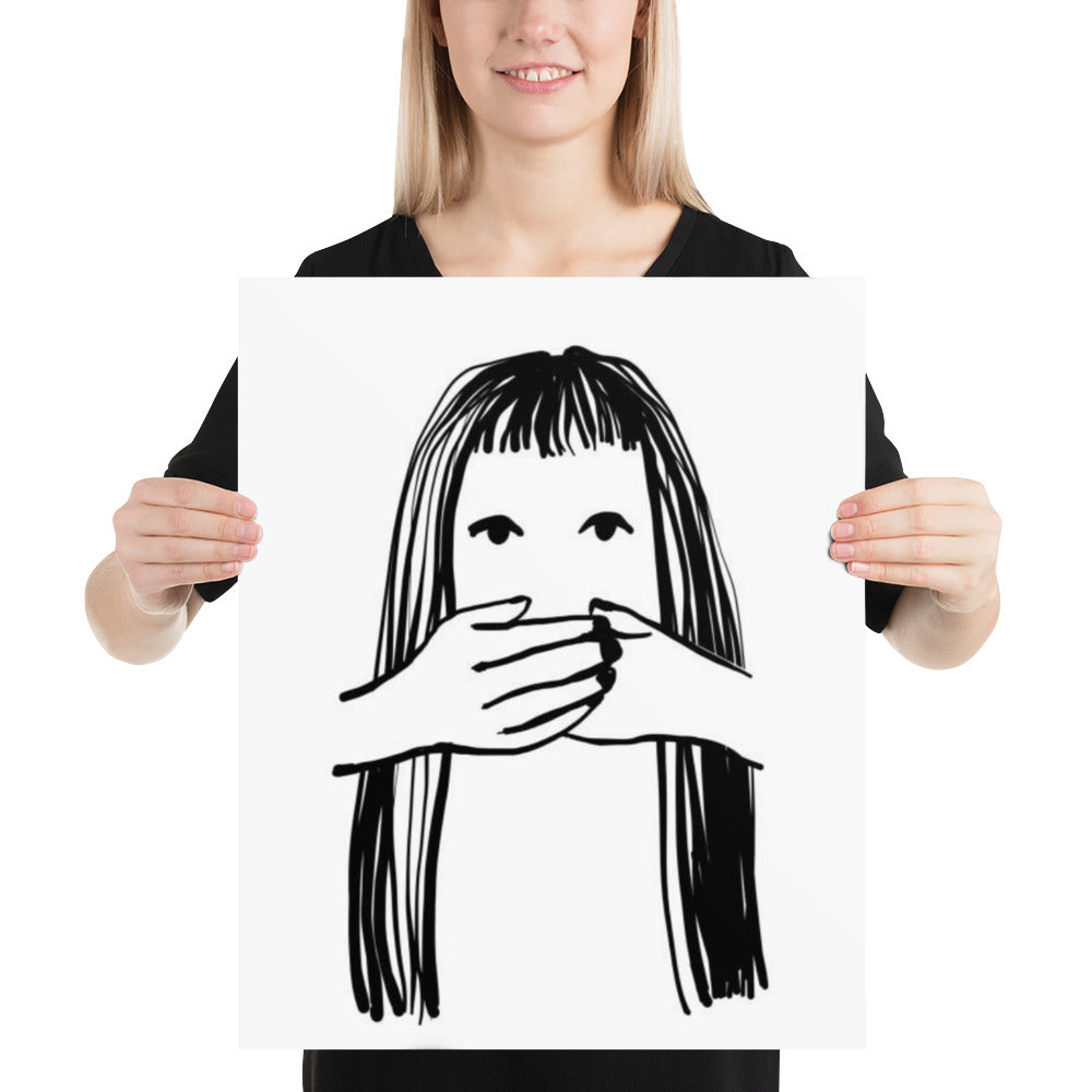 Woman Covering Mouth Drawing