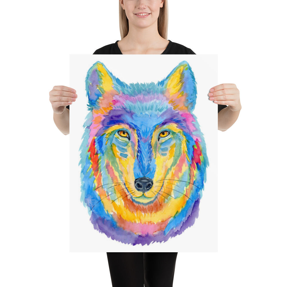 Colorful Striped Wolf Poster