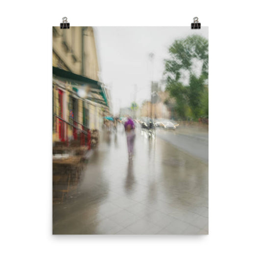 Girl Under an Umbrella on City Street