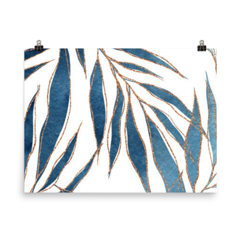 Blue Palm Leaves with Golden Lines
