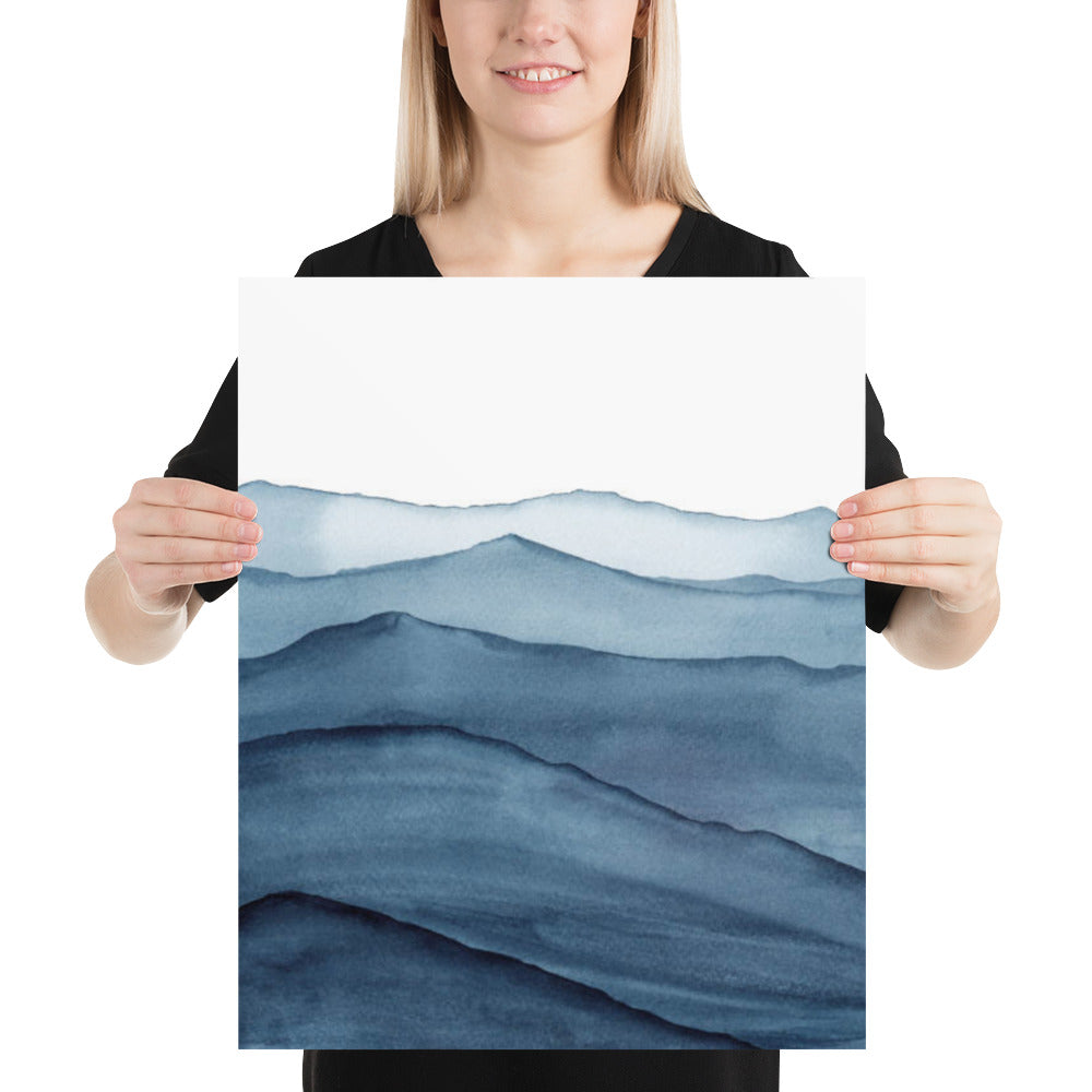 Abstract Indigo Blue Watercolor Waves