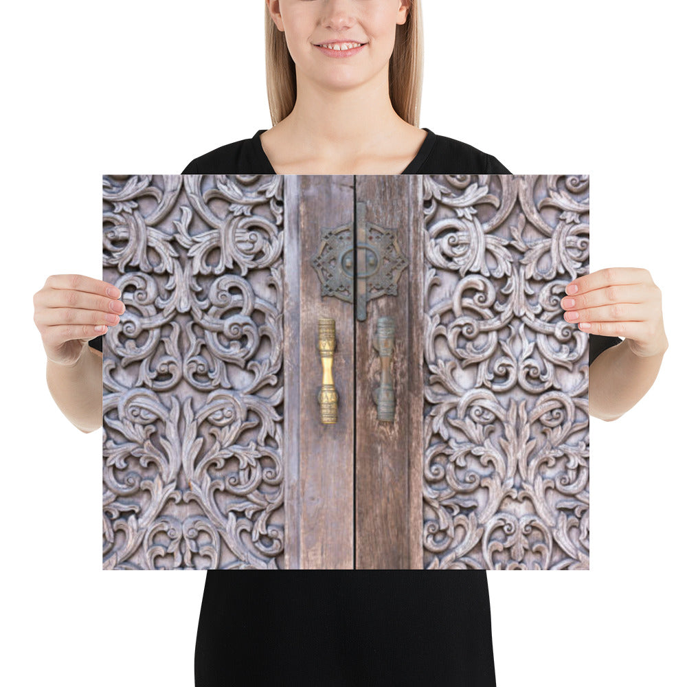 Wooden Door Decorated with Traditional Thai Ornament