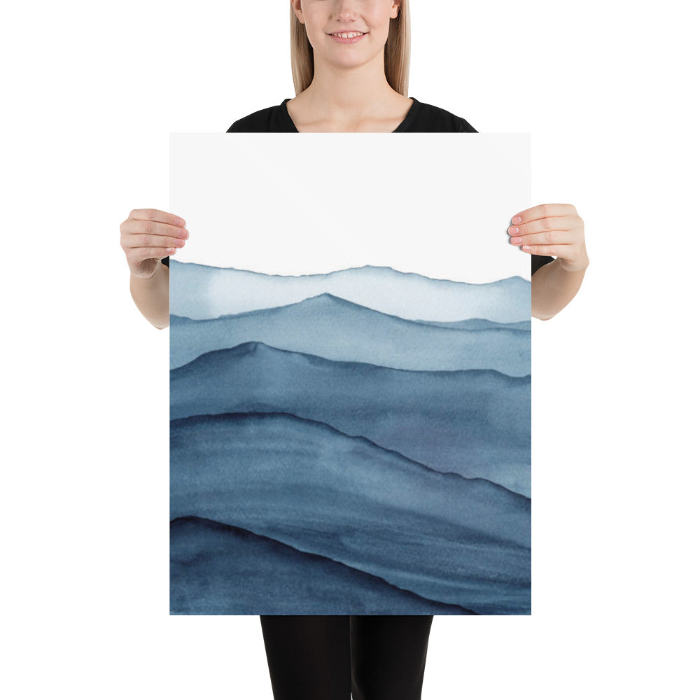 Abstract Indigo Blue Watercolor Waves