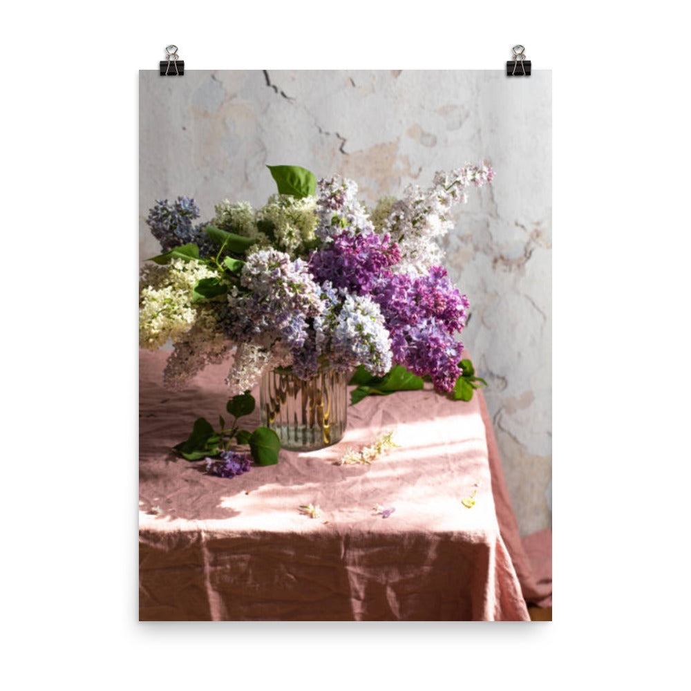 Fresh Lilacs on Linen Tablecloth
