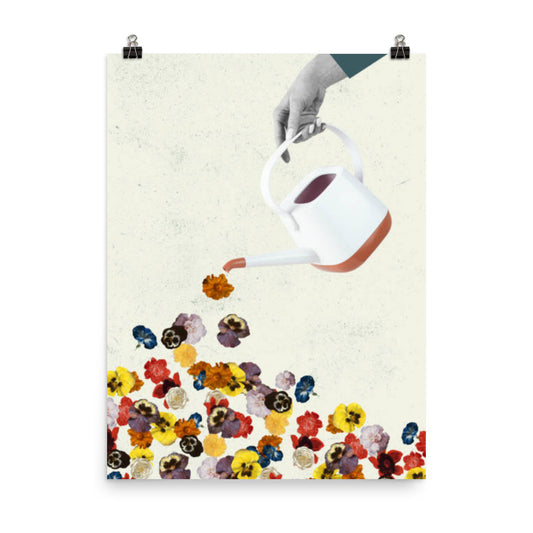 Watering Flowers Collage Poster