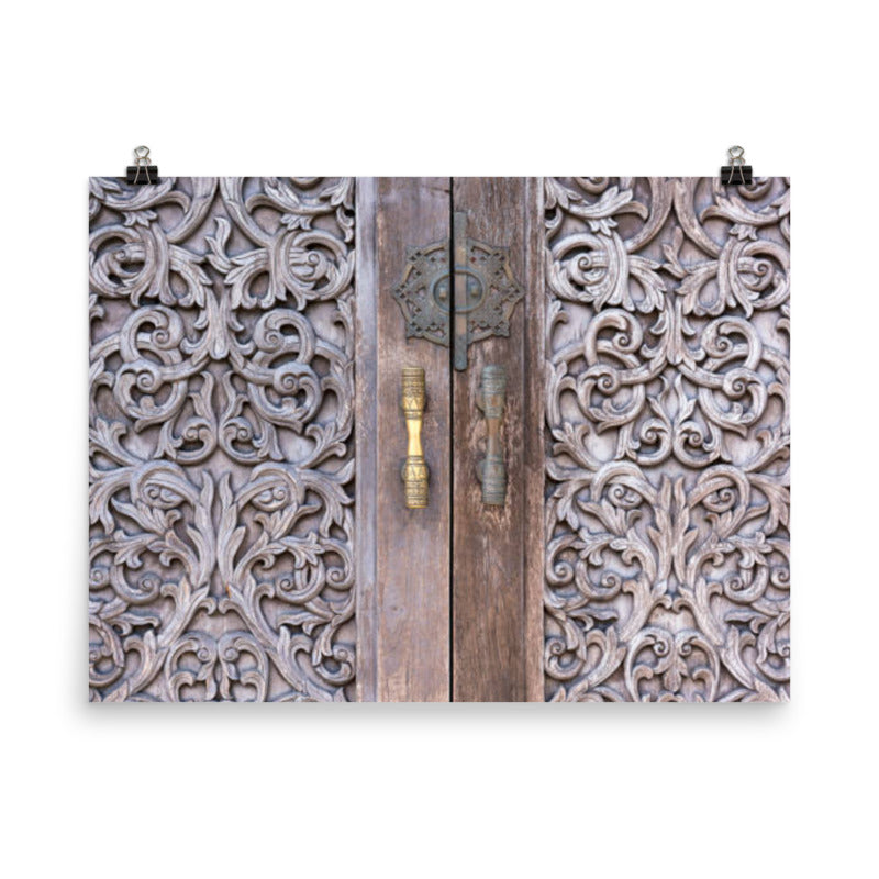Wooden Door Decorated with Traditional Thai Ornament